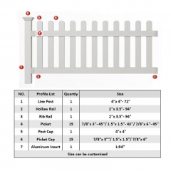 Vinyl Arch Picket Fence Straight Picke Fence White Picket Fence Panels for Garden and Pool