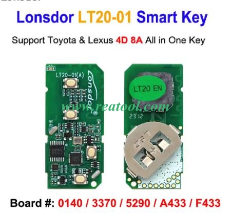 Lonsdor LT20-01 Smart Remote Car Key Board # 0140 3370 5290 A433 F433 for Toy ota for Le xus 4D 8A Work with K518 K518ISE KH100+