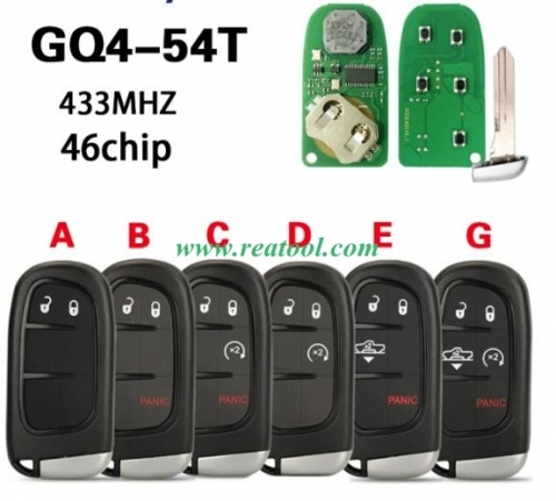 GQ4-54T 46 CHIP Remote Pickup Car Key For Dodge Ram 1500 2500 3500 2014 2015 2016 2017 2018 Keyless FOB 433Mhz 2/3/4/5 BT