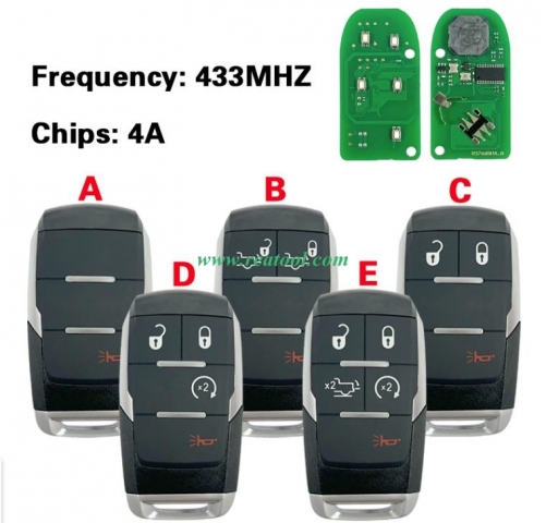 For Dodge Ram 1500 2019+ Smart Key, 5Buttons, GQ4-76T HITAG AES PCF7953M, 433MHz