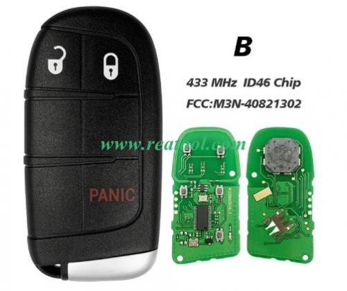 3 Button 433MHz FCC M3N-40821302 Smart Remote Car Key Fob for For All ID46 434MHZ Jeep Dodge Fiat Chrysler Maserati Universal Smart Key