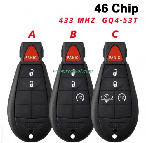 GQ4-53T Remote Car Key 4 Buttons 433MHz 46 Chip for Dodge RAM 1500 2500 3500 4500 2013-2018
