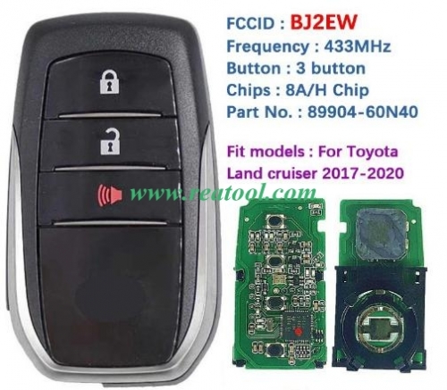 TOYO-TA Land Cruiser 2017-2020 Smart Key Remote 3 Buttons 433MHz 89904-60N40 89904-60N41 / FCCID: BJ2EW