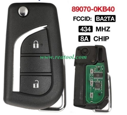 2 Button BA2TA 433MHz 8A Chip 89070-0KB40 Folding Filp Remote Control Car Key Fob Fit For TOYO-TA Hilux 2015 - 2020