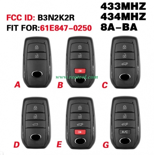 TOYO-TA Land Cruiser 2022 2023 Smart Key 2/2+1/3/3+1 Button 434.42/433.58MHZ FSK P4::00 00 BA BA 8A-BA FCC:B3N2K2R 8990H-60540/8990H-30220/8