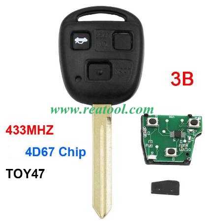 TOYO-TA 3 button 433MHZ with 4D67 Chip For TOYO-TA RAV4 Corolla Yaris Camry Highlander Prado TOY47 blade
