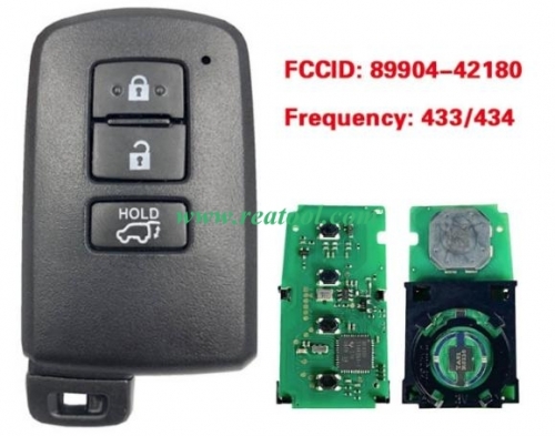 For TOYO-TA Rav4 Smart Key, 3Buttons, BA2EQ P4 88 DST-AES Chip, 433MHz 89904-42180 89904-42321