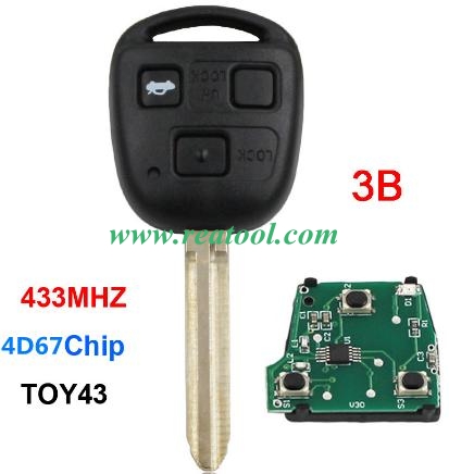 TOYO-TA 3 Button 433MHZ Fit for TOYO-TA Camry Prado Corolla with 4D67 Chip Inside Toy43 blade