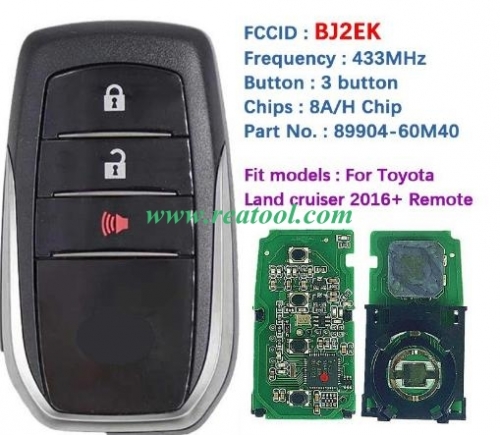 Toyola L and Cruiser 2016+ Smart Key,3Buttons, BJ2EK P1 A8 DST-AES, 433MHz 89904-60M40