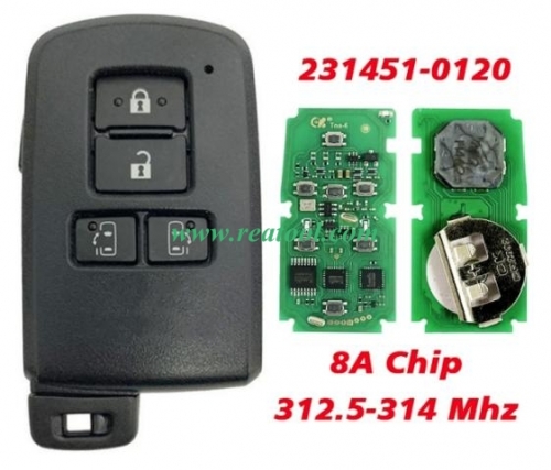 4 Button 8A Chip P4 A9 Car Proximity Fob 312.5-314Mhz Smart Key FCCID 231451-0120 Keylessgo Remote Card for TOYO-TA Alphard