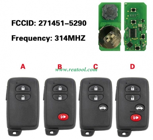 For TOYO-TA Rav4, Highlander, Land Cruiser 2007+ Smart Key, 3Buttons, HYQ14ACX P1 D4 4D-67 Chip, 314MHz 89904-48100 Keyless Gonumber 271451-52