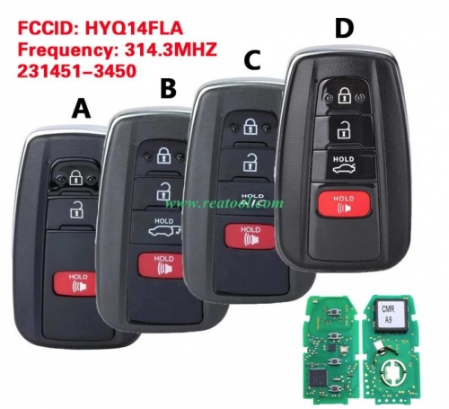 231451-3450 Smart Keyless Remote Key Fob for TOYO-TA Camry Prius Prime 4Runner RAV4 Prius Highlander2021 2022 HYQ14FLA