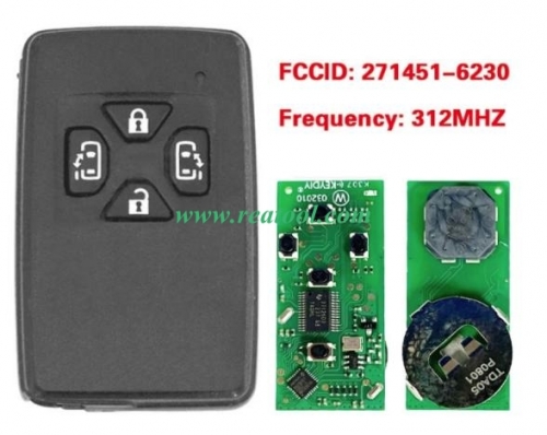 TOYO-TA Smart Key 4 Buttons Slider Door 312MHz PCB 271451-6230 Black Cover