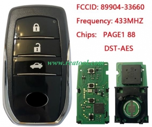 For TOYO-TA Camry smart key 3Buttons BJ1EW PAGE1 88 DST-AES Chip, 433MHz with Keyless Go 89904-33660