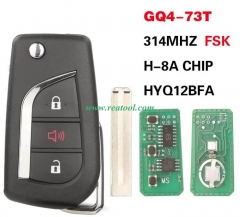 Flip Remote Car Key 314MHz FSK H 8A Chip for TOYO-
