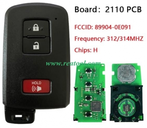 2012-2019 For TOYO-TA Prius Tacoma Land Cruiser 3-Button Smart Key PN 89904-0E091 HYQ14FBA (AG Board 2110 PCB)