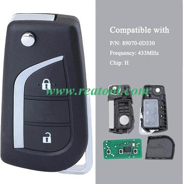 Flip Remote Control Car Key With 2 Buttons 433MHz H Chip - FOB for TOYO-TA Aygo Yaris 2014 2015 2016 Fob P/N: 89070-0D330