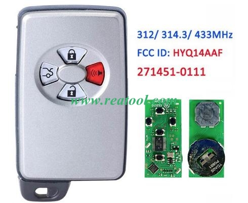 TOYO-TA Avalon 2005+ Smart Key, 4Buttons, HYQ14AAF P1 D4 4D-67, 315MHz Light Gray 89904-07030 Keyless Go