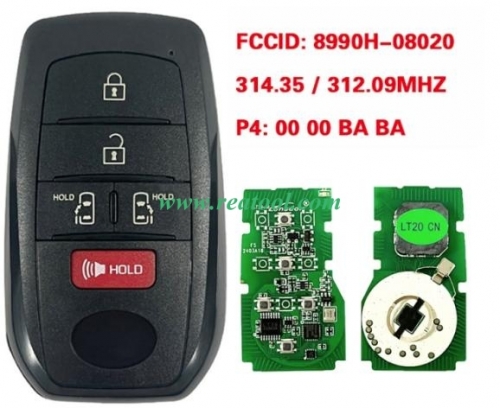 2021-2022 TOYO-TA Sienna Smart Keyless Proximity Key 8990H-08020 8990H-08021 HYQ14FBX P4::00 00 BA BA 314.35/312.09MHZ FSK
