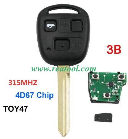 TOYO-TA 3 button 315MHZ with 4D67 Chip For TOYO-TA RAV4 Corolla Yaris Camry Highlander Prado TOY47 blade