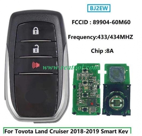 TOYO-TA Land Cruiser 2018-2019 Smart Key Remote 3 Buttons 433MHz 89904-60M60 / FCCID: BJ2EW - TIRIS TMS37200 Transponder CHIP
