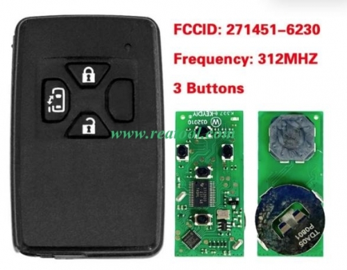 TOYO-TA Smart Key 3 Buttons Slider Door 312MHz PCB 271451-6230 Black Cover
