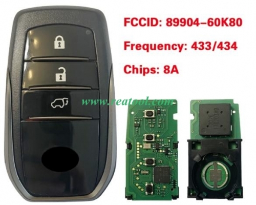 For TOYO-TA Land Cruiser 2016-2017  Smart Key 3 Buttons 433MHz 8A P4:A8 TMS37200 Transponder 89904-60K80 BJ2EW