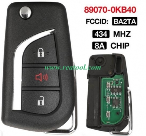 3 Button BA2TA 433MHz 8A Chip 89070-0KB40 Folding Filp Remote Control Car Key Fob Fit For TOYO-TA Hilux 2015 - 2020