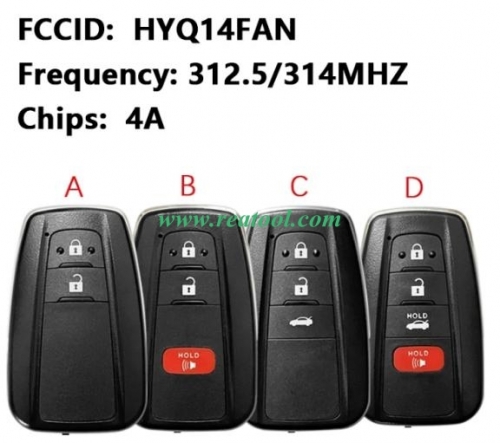 Aftermarket 2/3/4 Button Smart Key For TOYO-TA Corolla Remote 312.5/314 MHZ 4A Chip FCC HYQ14FAN
