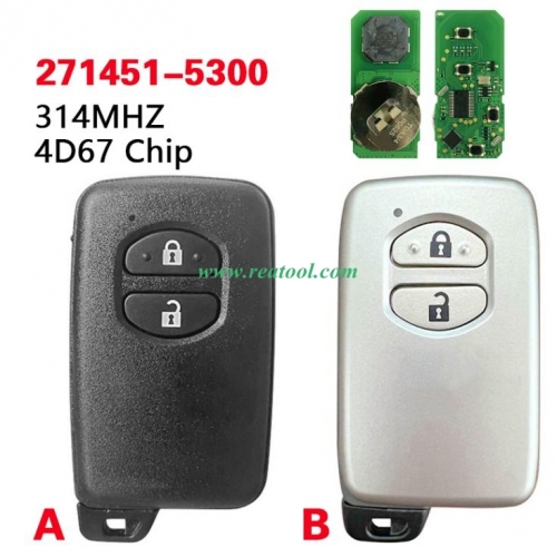 314.3 MHz FSK 4D67 Chip 271451-5300 Smart 2 Button Remote Car Key Fob for TOYO-TA Prius Aqua IQ Ractis Belta Vitz Corolla Axio