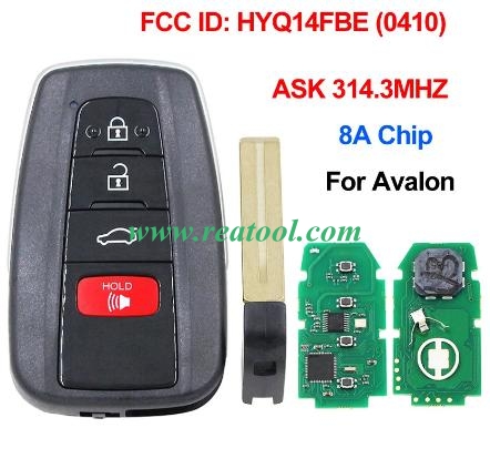 3+1/4 Button Smart Remote Car Key Fob ASK 314.3MHz with 8A Chip FCC ID: 14FBE-0410-US for TOYO-TA Avalon 2018 2019 HYQ14FBE