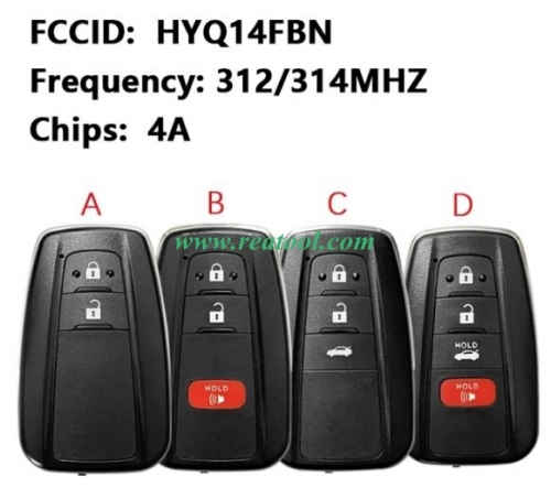 Aftermarket 2/3/4 Button Smart Key For TOYO-TA Corolla Remote 312/314 MHZ 4A Chip FCC Hyq14fbn 8990H-12010 8990H-02030