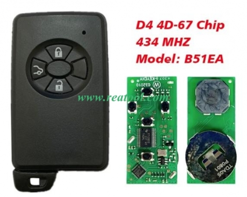 TOYO-TA Corolla, Auris, Rav4, Yaris 2006+ Smart Key, 3 Buttons, B51EA 0780 PCB P1 94 4D-67, 433MHz 89904-52071/42050/52072/0d030/0d031/0d070/0