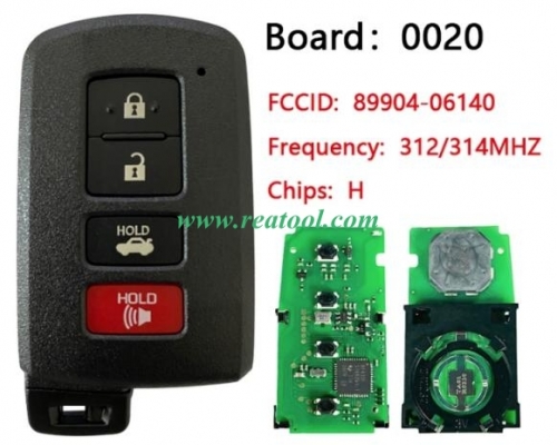 2012-2020 For TOYO-TA  4-Button Smart Key  312MHZ PN 89904-06140  HYQ14FBA  G BOARD 281451-0020 