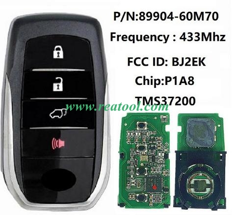 TOYO-TA Land Cruiser 2018-2019 4 Buttons 433MHz 89904-60M70 Smart Key FCC ID: BJ2EK P1 A8 TMS37200 CHIP