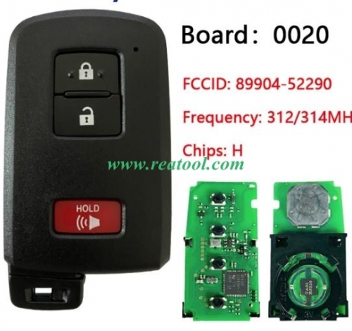 2012-2019 For TOYO-TA Prius RAV4 3- Button Smart Key 312MHZ PN 89904-52290 HYQ14FBA (G Board 0020)
