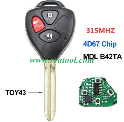 TOYO-TA alphard 4 button remote
with 434mhz After 2005 year
with 4D67 Chip