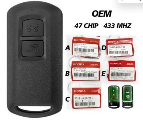 For HONDA Motor FCC K1F K66 K2F K59 K2C K12 Keyless Smart Key 433.92MHZ 47 CHIP With Package