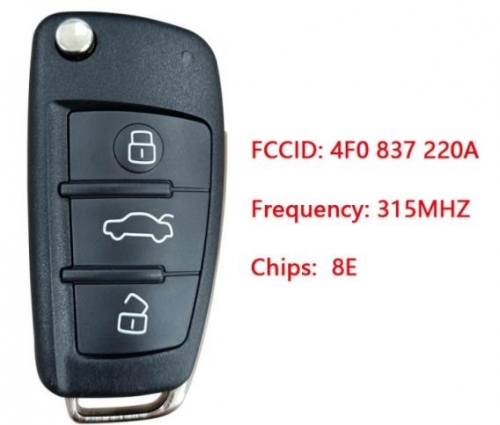 Car key 3 Button 315MHZ 8E Chip For audi A6 Q7 4F0 837 220A
