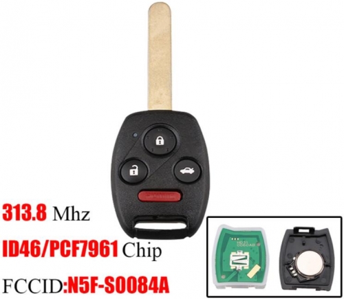 For Honda 3+1Buttons 313.8Mhz Remote Civic EX Si 2006-2011 ID46/PCF7961 Chip For Honda N5F-S0084-A Car keys