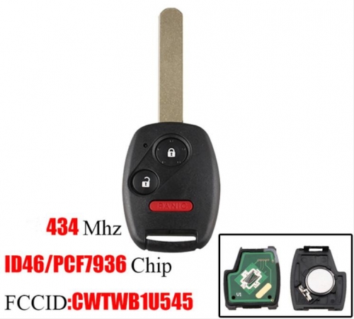 For Honda 2+1 Buttons 433Mhz  CWTWB1U545 ID46 Chip For Honda Pilot 2005-2008 Car key