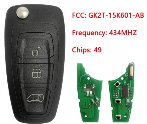 For Ford Transit Flip Remote Key 3 Button 434MHz 49 Chip HITAG Pro GK2T-15K601-AB