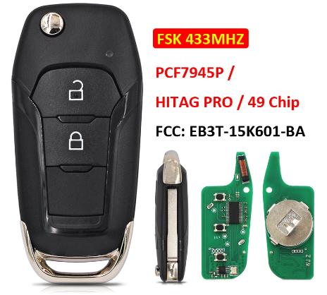 2 Button Remote Car Key FSK 433Mhz PCF7945P / HITAG PRO / 49 ID49 Chip For Ford Ranger F150 2015-2018 FCC ID: EB3T-15K601-BA