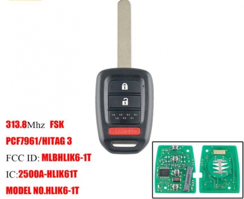 For Honda 2+1 Buttons 313.8Mhz PCF7961 Chip For Honda CR-V 2013 2014 2015 MLBHLIK6-1T Car keys