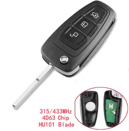 new  For mondeo 3 button remote key with 433mhz after 2012 year we haven't put 4d63 chip,you can buy 4d63 chip by yourself