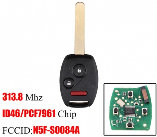 For Honda 2+1 button  313.8Mhz PCF7961 Chip CRV Fit Accord CR-Z Civic Odyssey N5F-S0084A 313.8Mhz Complete Keys