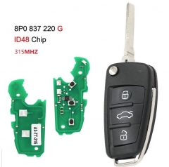 3 Buttons 315MHz ID48 Car Remote Key For Audi A3 S