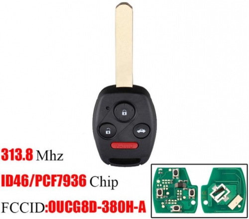 For Honda 3+1 button  313.8Mhz Accord 2003-2007 OUCG8D-380H-A ID46 Chip For Honda CRV 2005-2007 keys