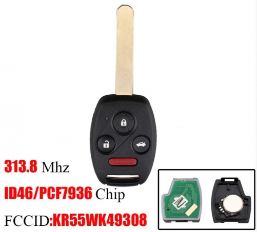 For Honda 3+1 button 313.8Mhz KR55WK49308 313.8Mhz ID46 Chip For Honda Pilot Accord 2008-2012 Original remote keys