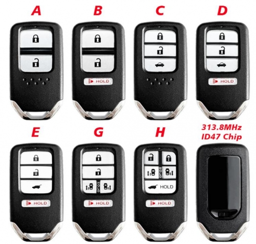 2/3/4/5 Button for Honda Ohyssey Crosstour Fit HR-V City Crider Jazz Smart Remote Car Key Fob 313.8MHz ID47 Chip FCCID: KR5V1X